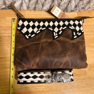 Western Linen hand painted distressed leather purse